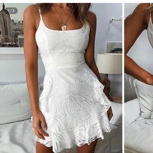 Spaghetti strap floral dress with ruffles